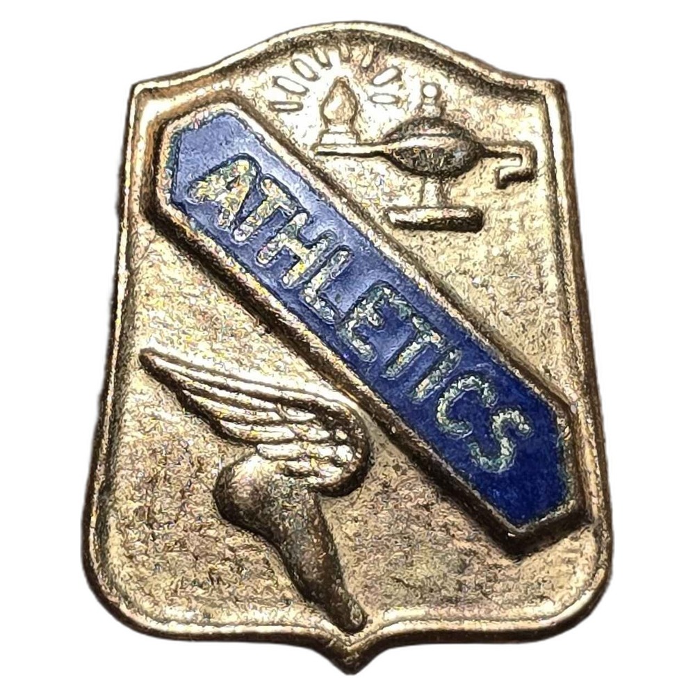 Vintage School Athletics Lamp Wing Shield Lapel Vest Hat Pin J5